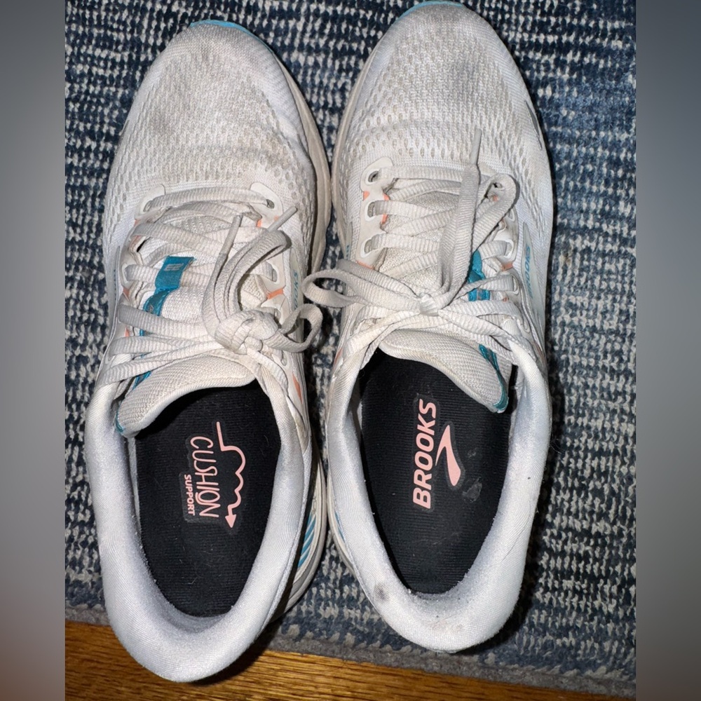EXTREMELY WORN Brooks Women's White and Teal Running Shoes